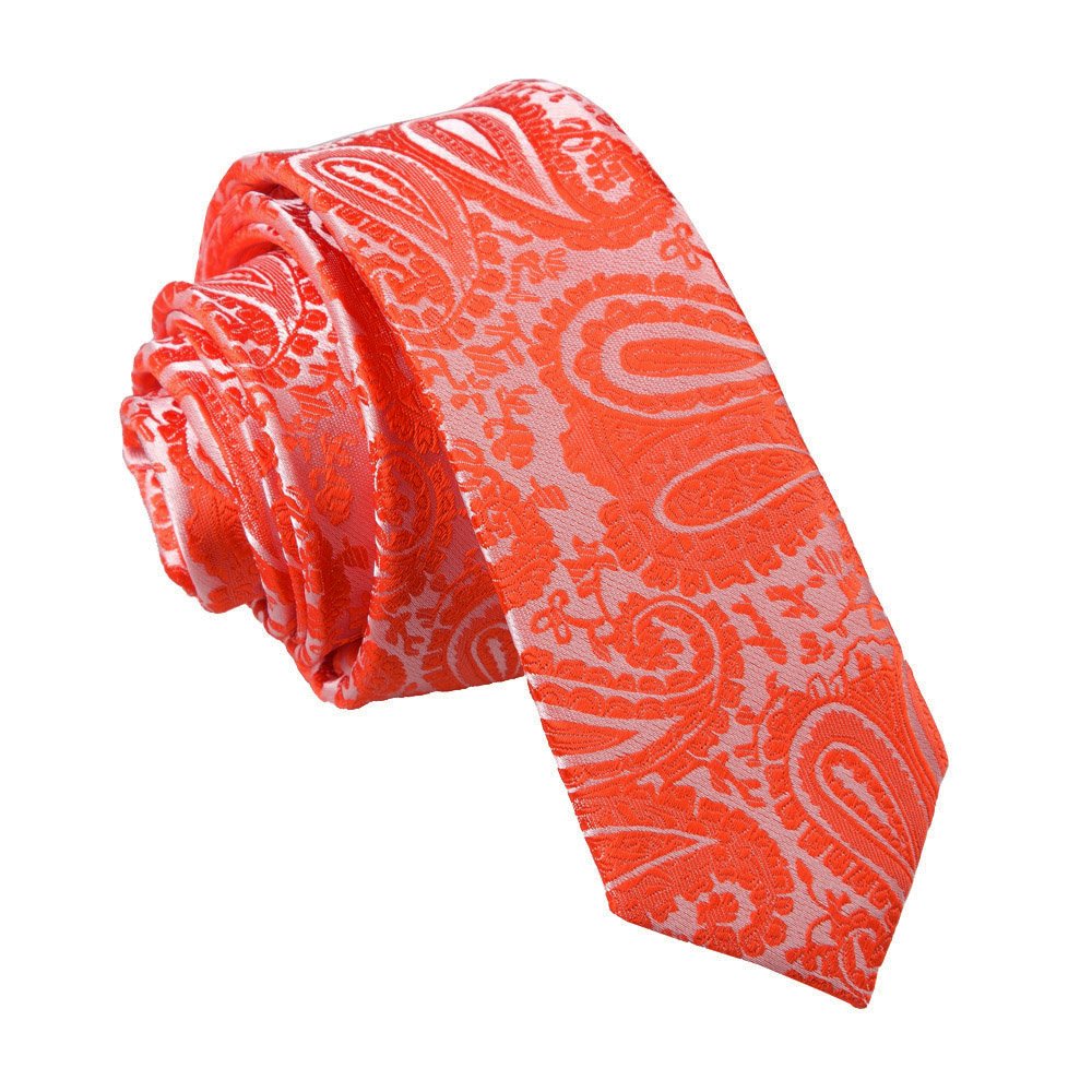 Dqt Men's Burnt Orange Paisley Floral Jacquard Tie - 5Cm Skinny Width Necktie - Wedding, Business & Formal