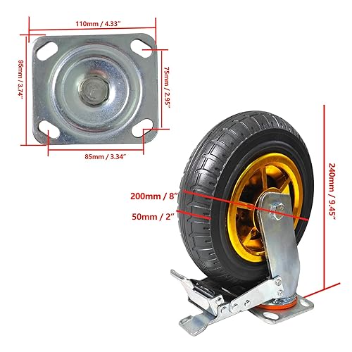 Miniatura 2 de Juego de 4 ruedas giratorias industriales de 8 pulgadas, ruedas de goma para banca de carrito, tiendas, ruedas de repuesto para exteriores con 2