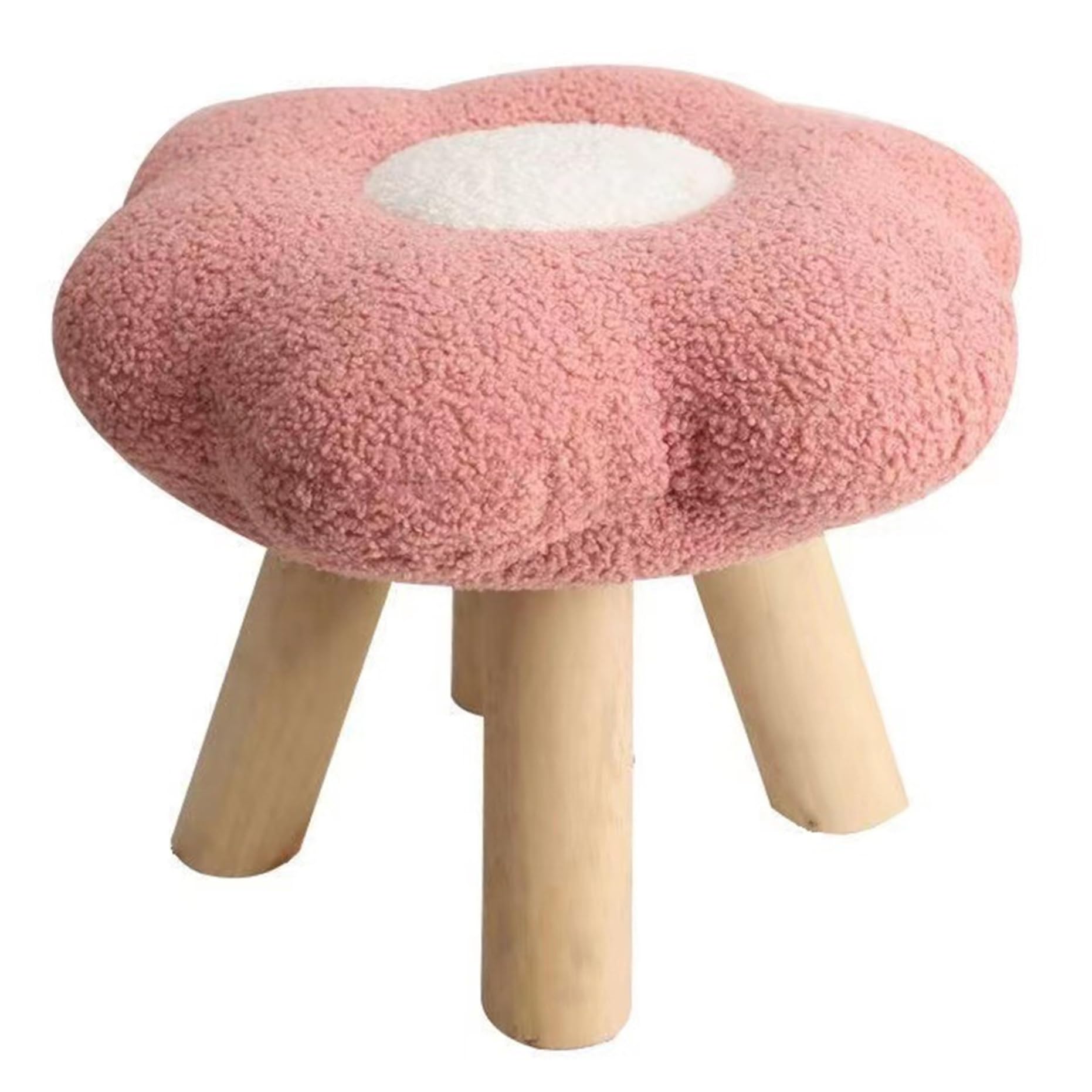 Pouf haut de gamme en forme de fleur, tabouret rembourré pieds bois stables