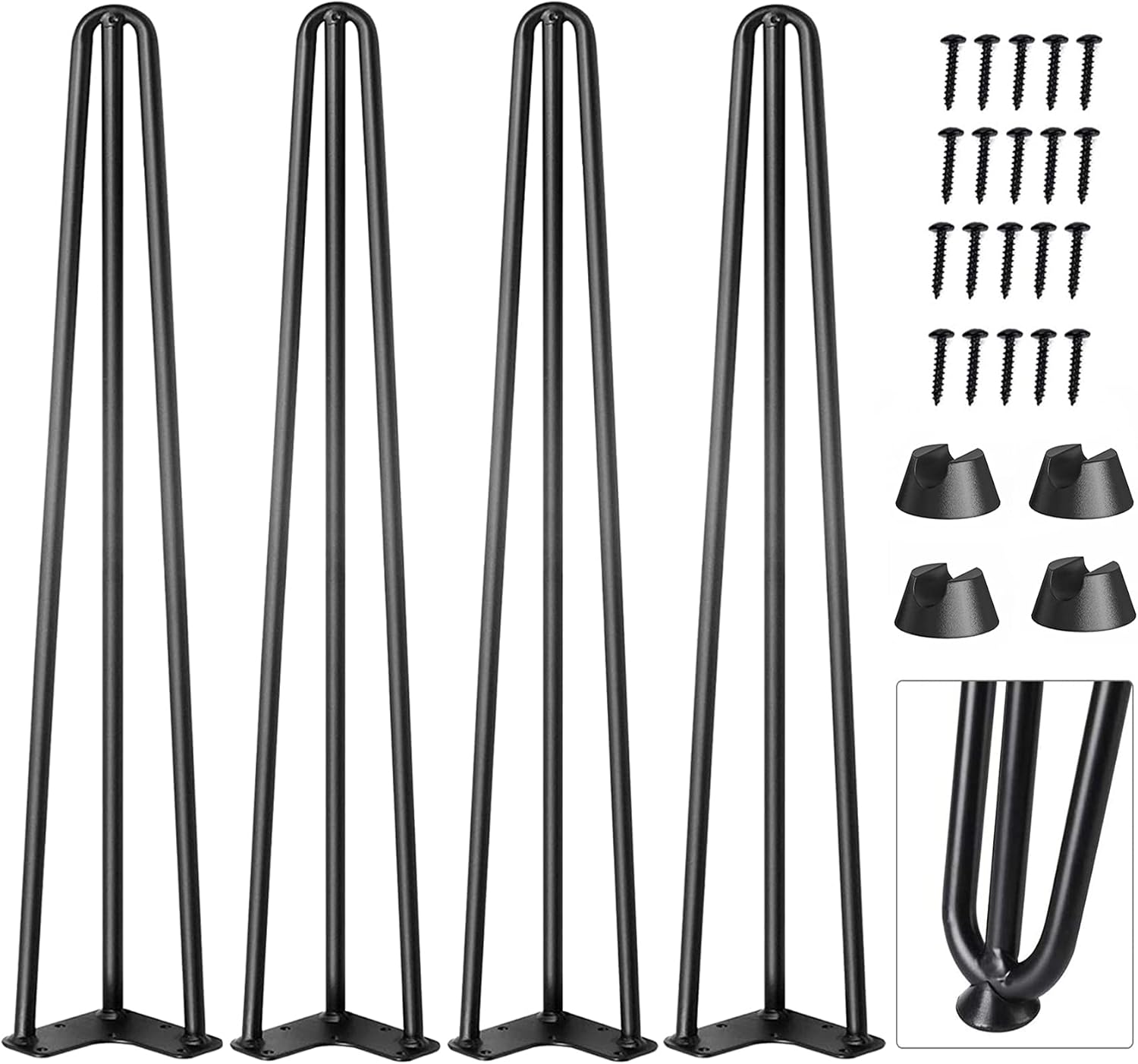 CWLOTAC 24 Inch Hairpin Coffee Table Legs - Heavy Duty Metal Furniture Legs Set of 4 - Industrial Home DIY Projects for, Bench, Desk Table, Bar Table, Dining Board, Includes Rubber Floor Protectors