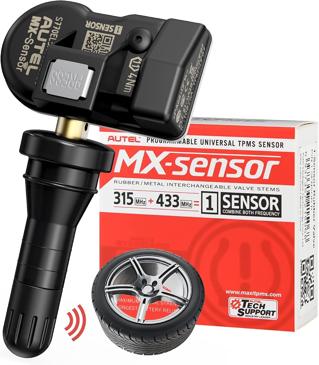 Autel TPMS Sensor 1-Sensor, MX-Sensor 315+433MHz Rubber Valve Programmable | OEM Universal TPMS Sensor, Press-in Autel Tire Pressure Sensors, Programmed by MaxiTPMS TS508WF/TS501 PRO/TS408/ITS600