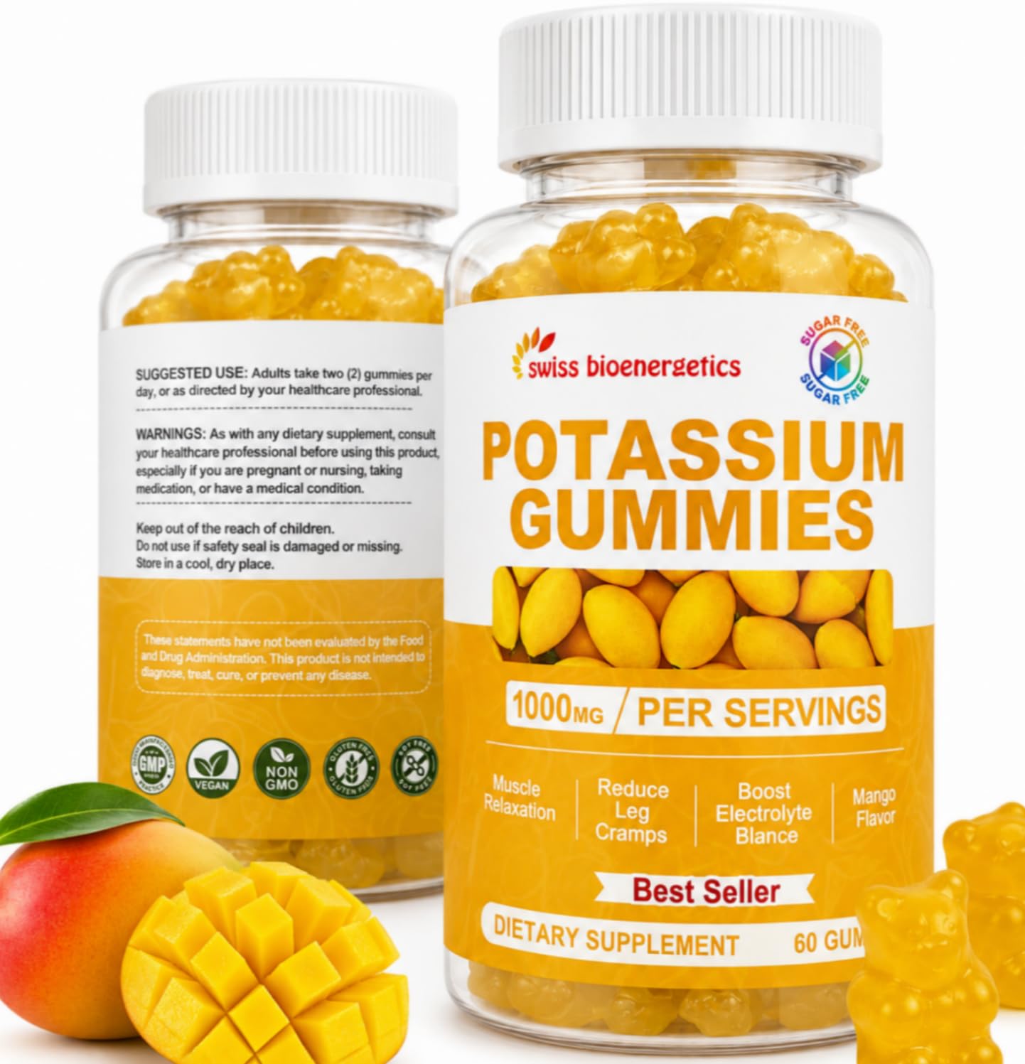 Potassium Gummies for Adults & Kids, Mango Flavor, 120 Count Mango 60 Count (Pack of 2)