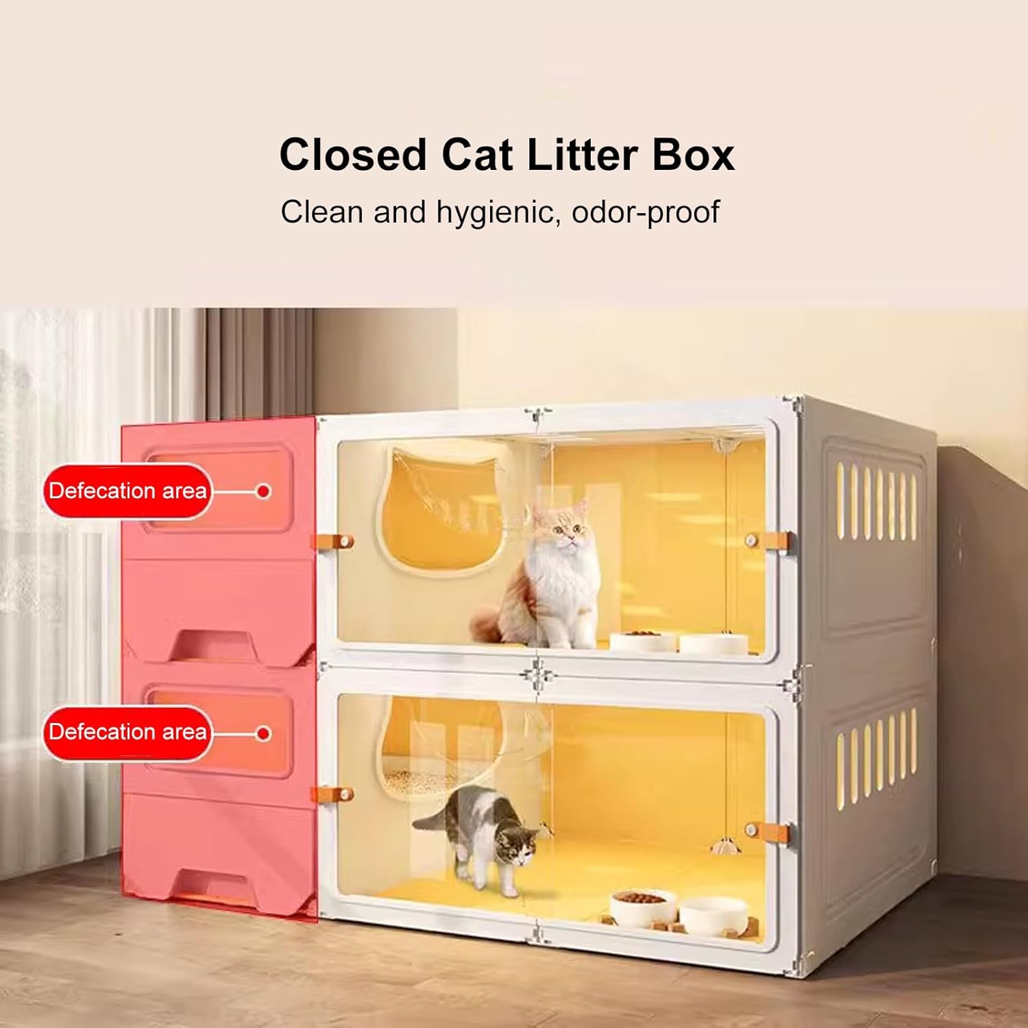 Cat Cage Indoor with Litter Box, Breeding Cat Enclosure, Cat Villa Indoor, Cat Kennel Extra Large Space, Partition Breeding Cat Cages, for 2 Cats