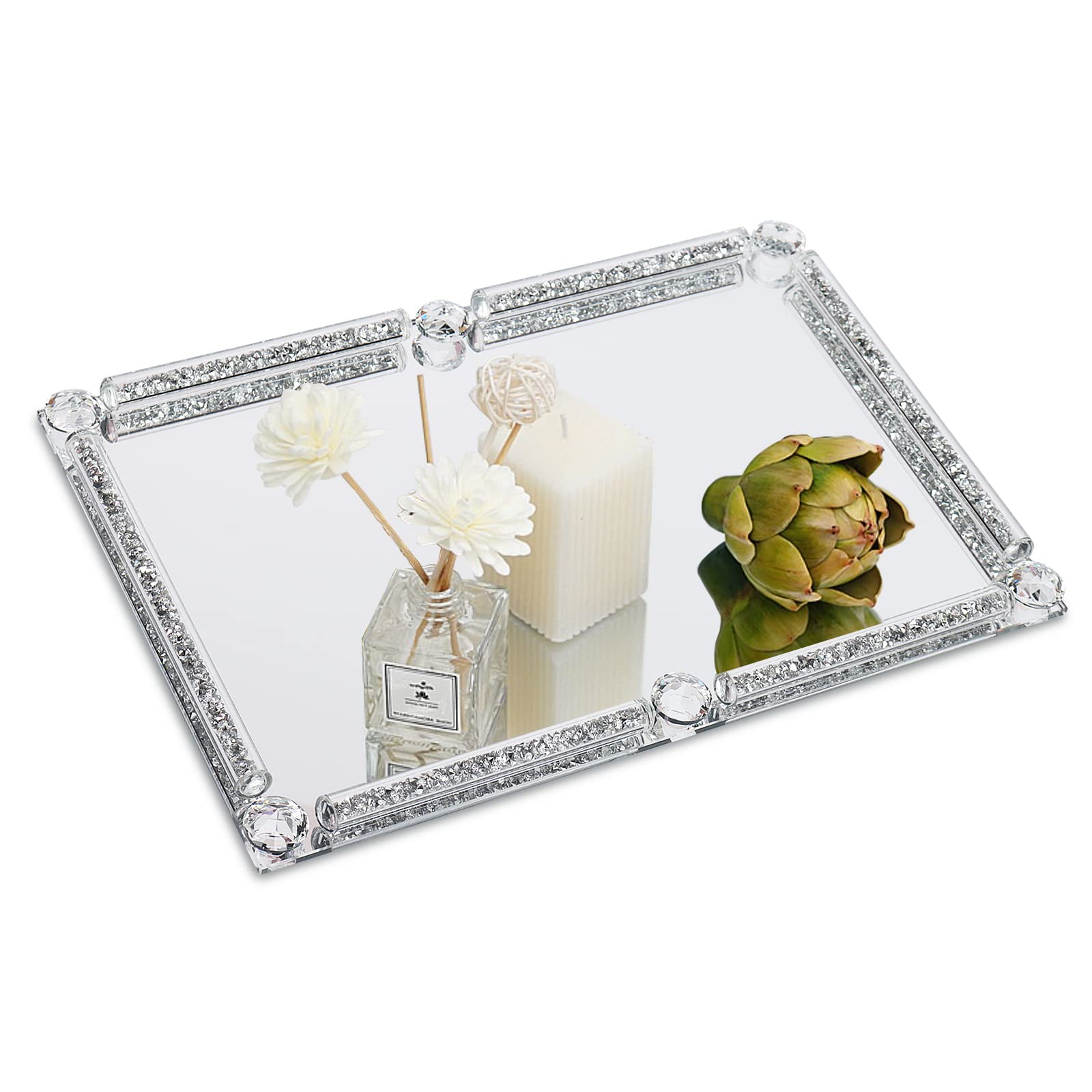 Goldmeet Mirror Tray, Decorative Tray, Silver Square, Bathroom Tray, Jewellery Tray, Key Tray, Jewellery Tray, Cosmetic Organiser, Bathroom Decoration, Candle Tray, Vintage Mirror