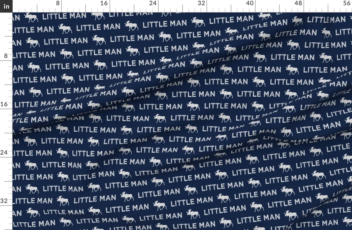 Spoonflower Fabric - Little Man Grey Navy Moose Elk Boy Woodland Printed on Organic Cotton Sateen Fabric by The Yard - Sewing Quilting Apparel Home Decor