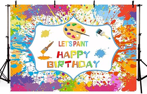 Miniatura 3 de MEHOFOND Let's Paint - Telón de fondo de cumpleaños, decoración de fiesta de cumpleaños, suministros de pintura para salpicaduras de desorden