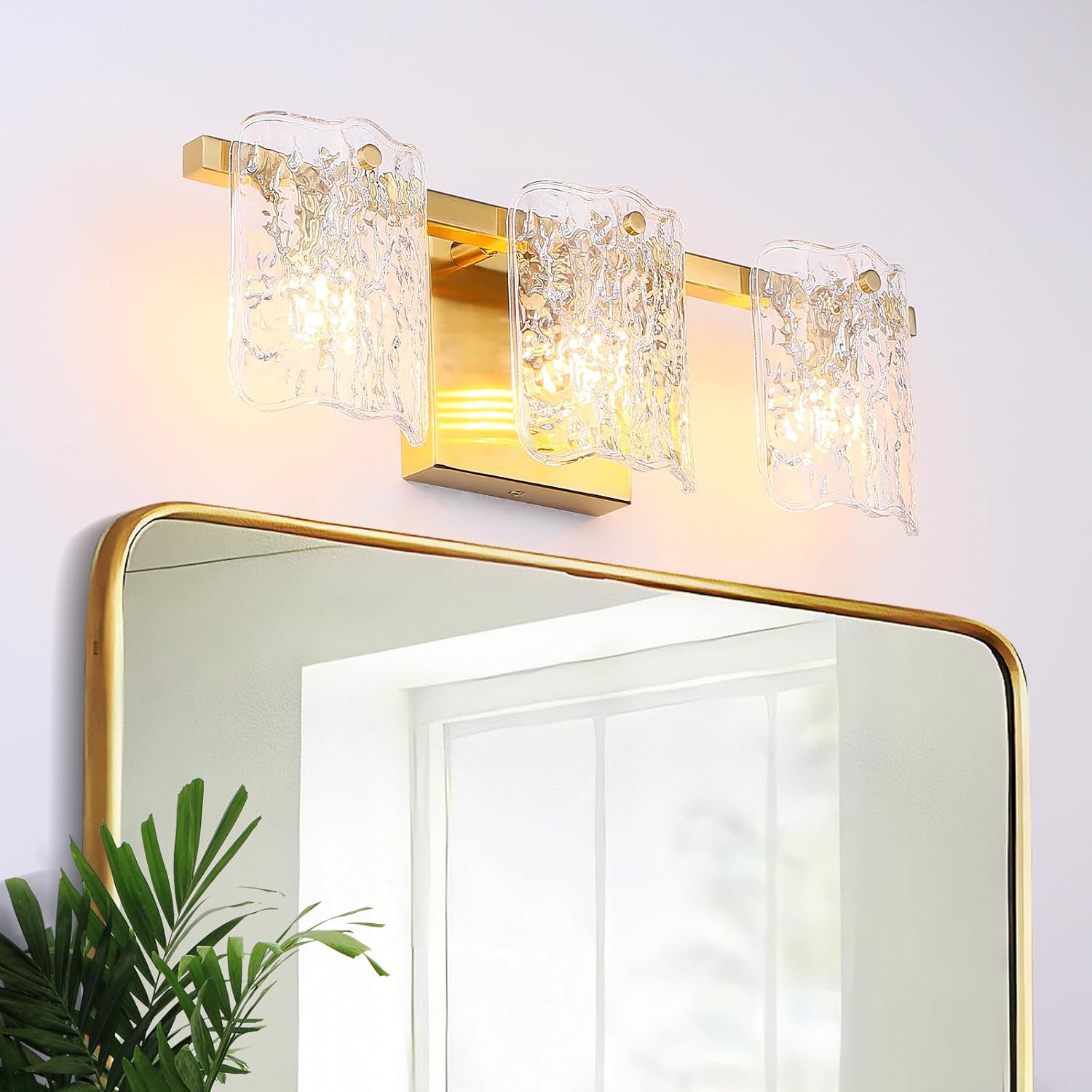 3-Light Bathroom Vanity Light, Brushed Gold Bathroom Light Fixture Over Mirror with Clear Glass, Modern Bath Wall Sconce Lighting for Bath Restroom, OS-MM5002-3BG