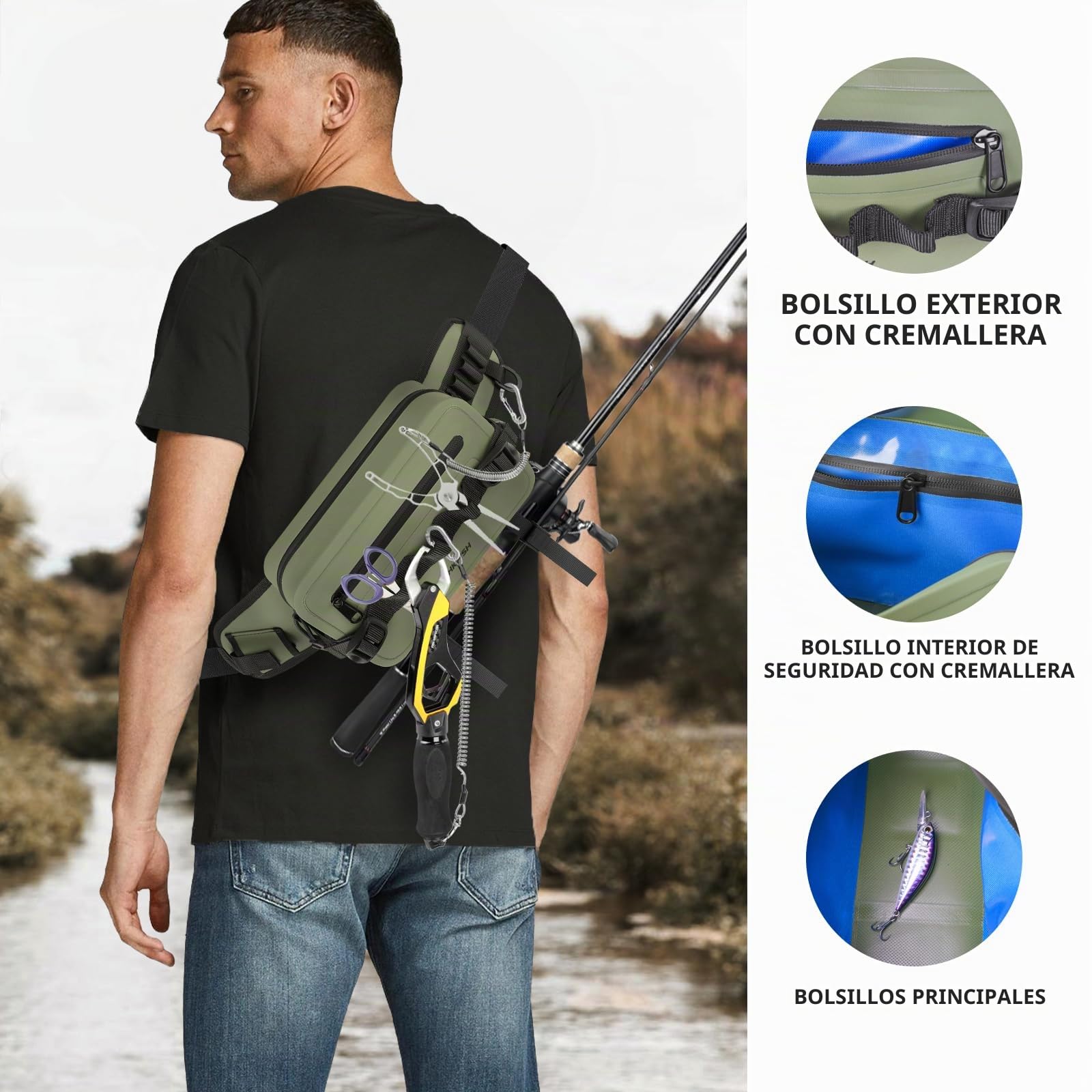 THKFISH Angeltasche Angelrucksack Wasserdicht Hüfttasche IPX8, Bauchtasche Angel Tasche für Angeln mit luftdichtem Reißverschluss für Laufen, Sport im Freien, Training