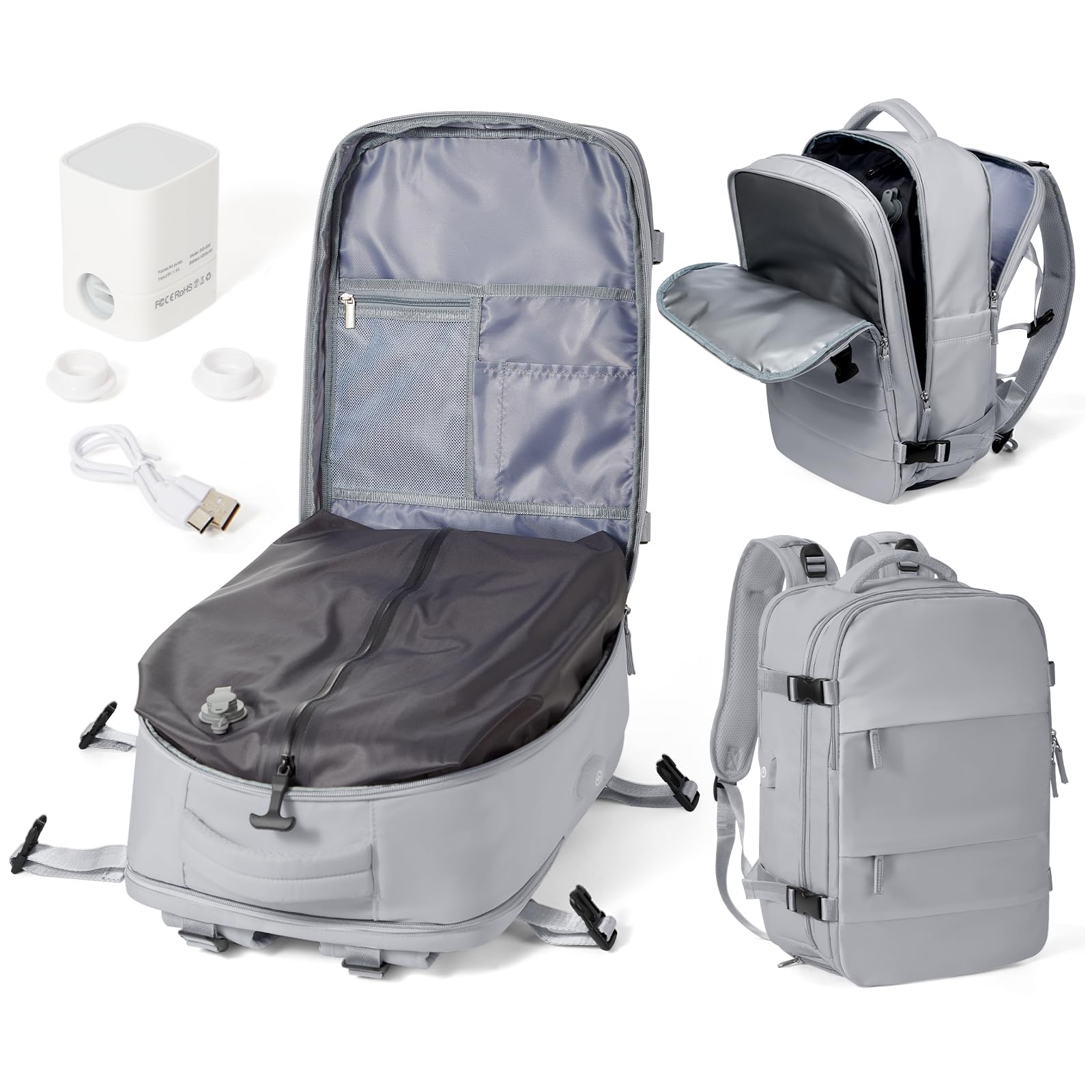 WEPOET Vakuum Rucksack Handgepäck Mit Vakuumsystem, Ryanair Handgepäck Rucksack Mit Vakuum Damen Herren, 17 Zoll Laptop Air Bag