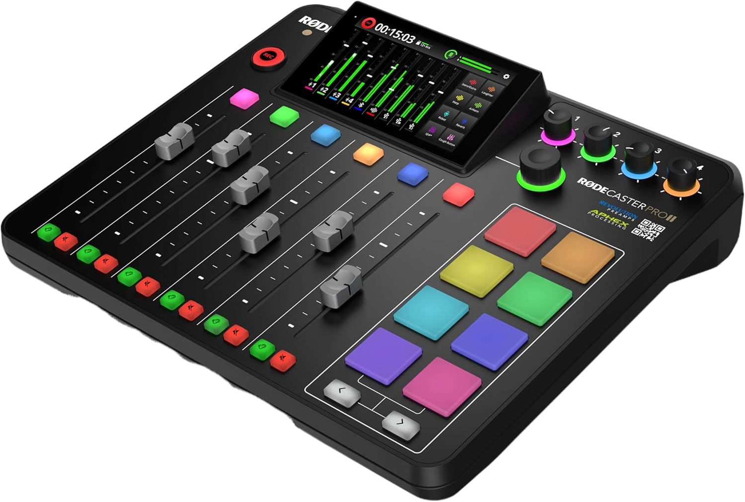 Rode RODECaster Pro 2 Integrated Audio Production Console with 4 PodMic Podcasting Microphones, PSA1 Professional Microphone Arms, 32GB microSD Card, XLR Cables and StreamEye Cloth