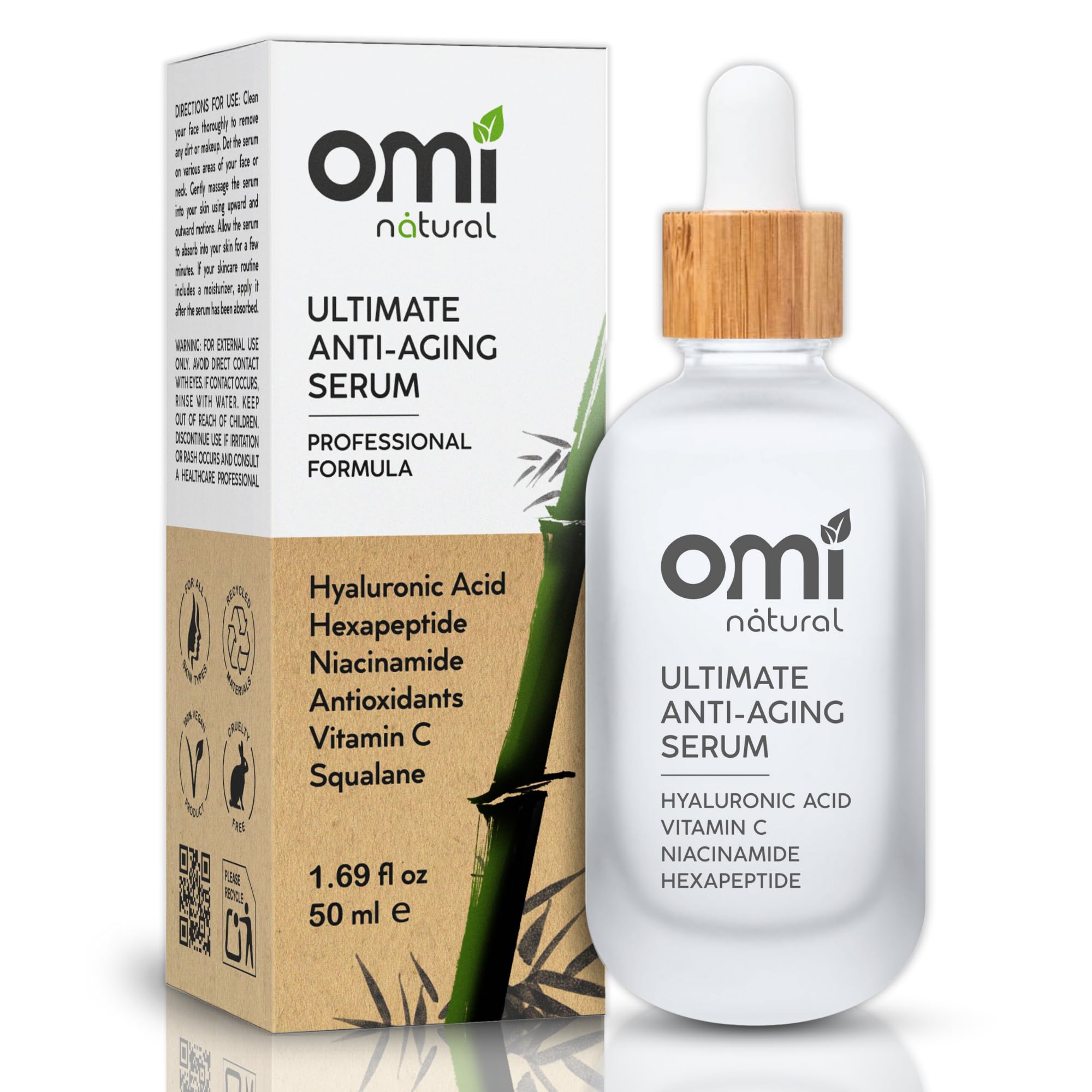 OMI Natural-Total Package Serum- All-in-One-Vitamin C- Hyaluronic Acid- Acetyl Hexapeptide-8- Niacinamide Serum- Argireline- Pore Minimizer for Face-