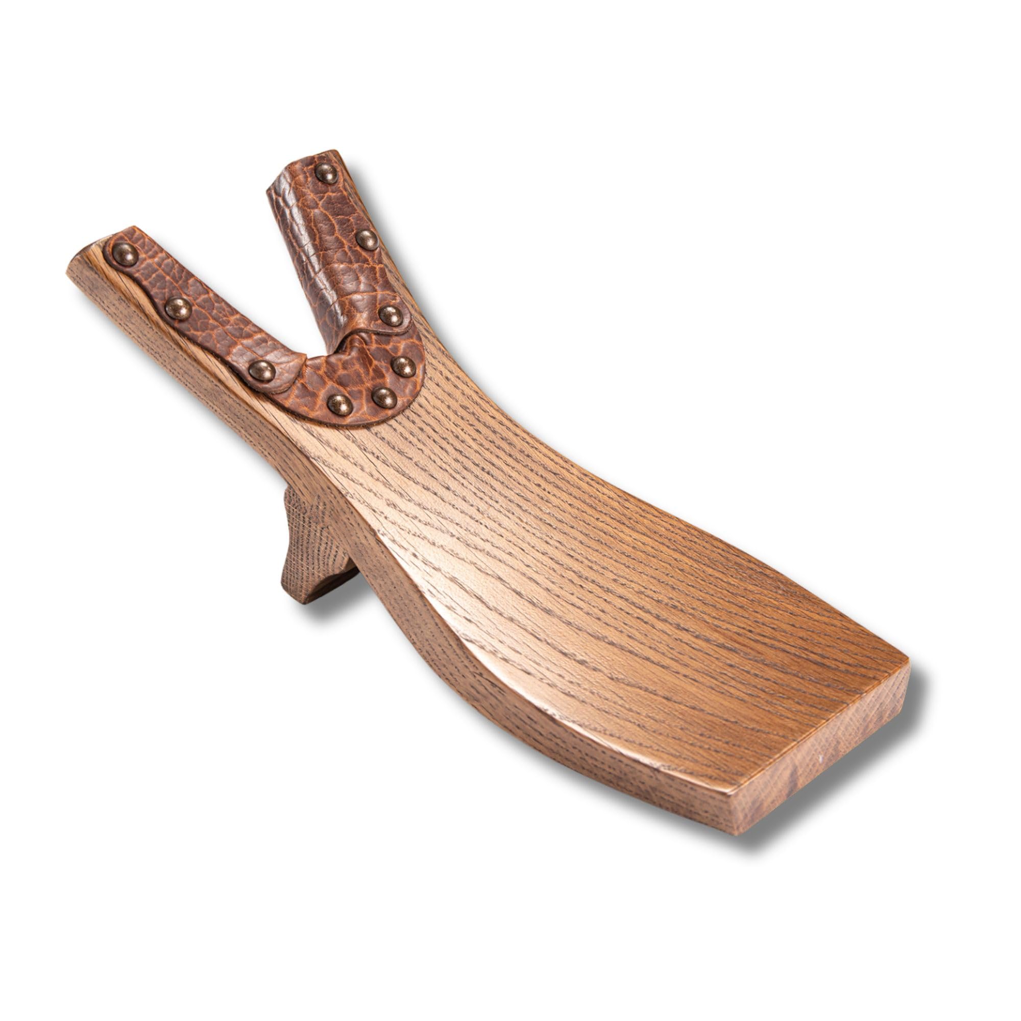 Chuck's Woodbarn Solid Oak & Bison Leather Beefcake Boot Jack Puller | Premium Boot Remover | Shoe Jack