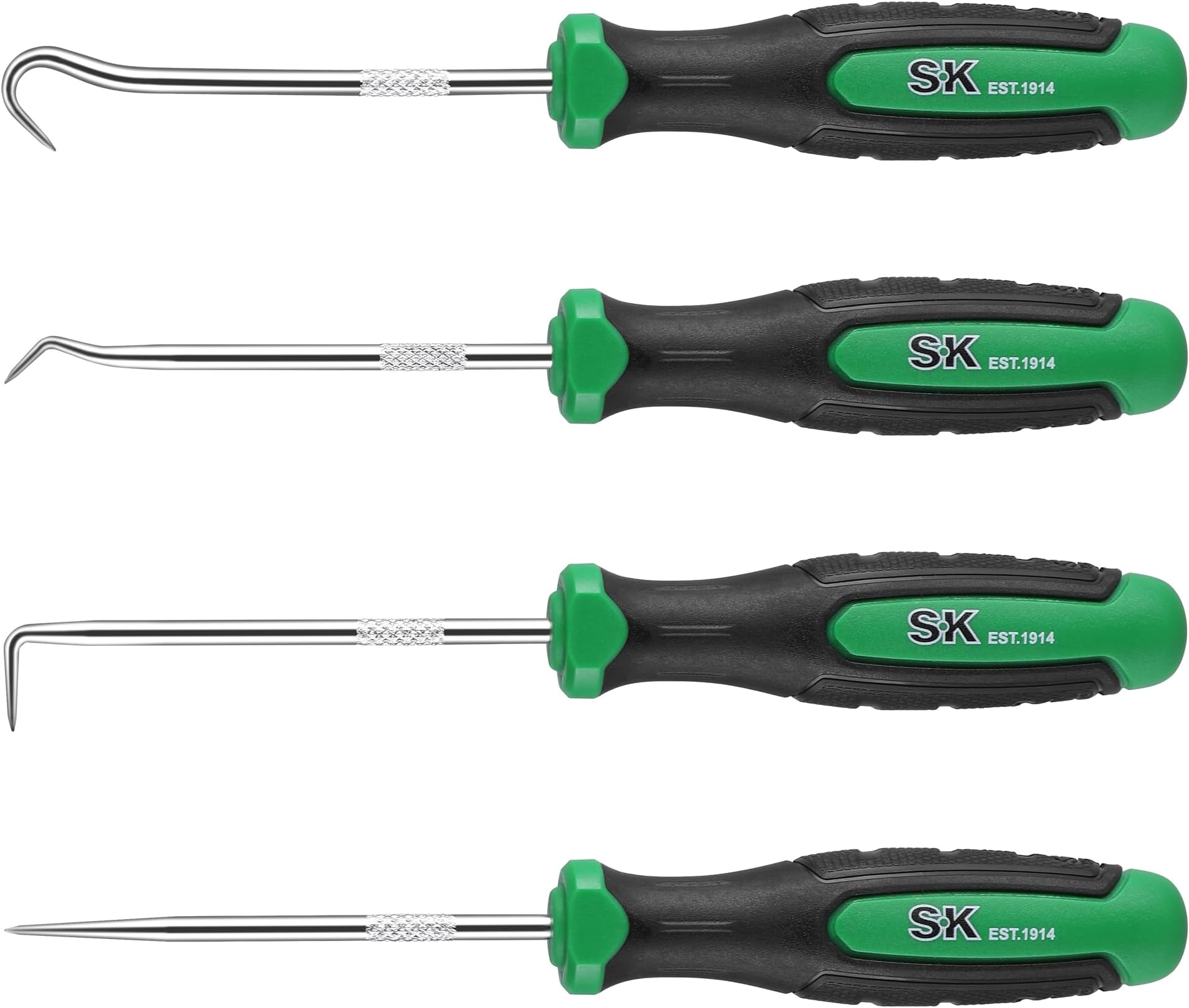SK 4 Piece Hook and Pick Set, Straight Pick, Offset Pick, 90°Pick and Hook, Ideal for Auto and Electronics Maintenance Tools