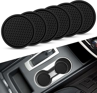 Car Cup Holder Coaster, 6 Pack PVC Car Coaster, Car Cup Holder Insert Coaster, Universal Car Interior Accessories for Women…(Black