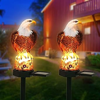 SmilingTown Solar Garden Lights Resin Warm White LED Figure Waterproof Decorations with Stake for Outdoor Yard Pathway Outside Patio Lawn Decor 2 Pack (Brown Eagle)
