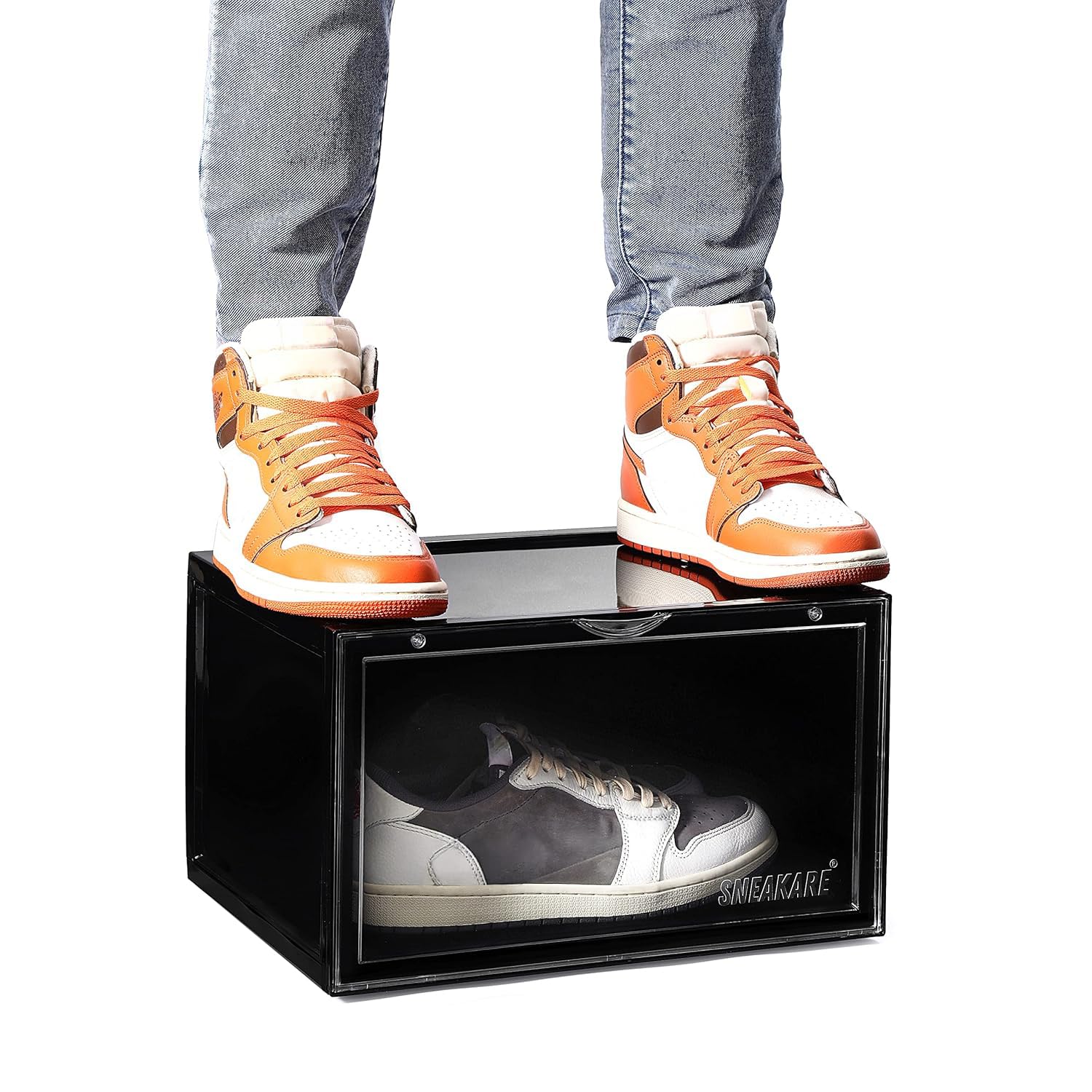 SNEAKARE Shoe Storage Organizer, Set of 1 Black Heavy-Duty Sneaker Box, Stackable Storage Box with Magnetic Closure, Multipurpose Large Storage Box, Fits Size UK14, Plastic-image-20