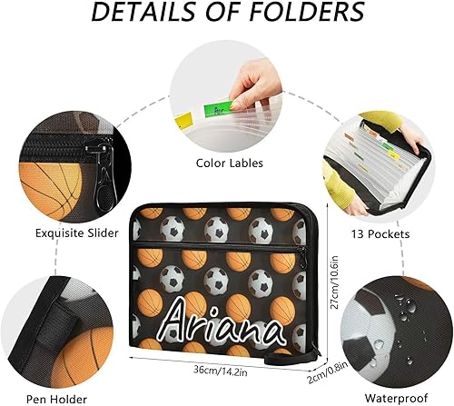 Miniatura 3 de Custom 3D Sports Ball Expanding File Folders 13 Pockets Accordion File Folder with Labels Personalized Important Document Organizer Customized