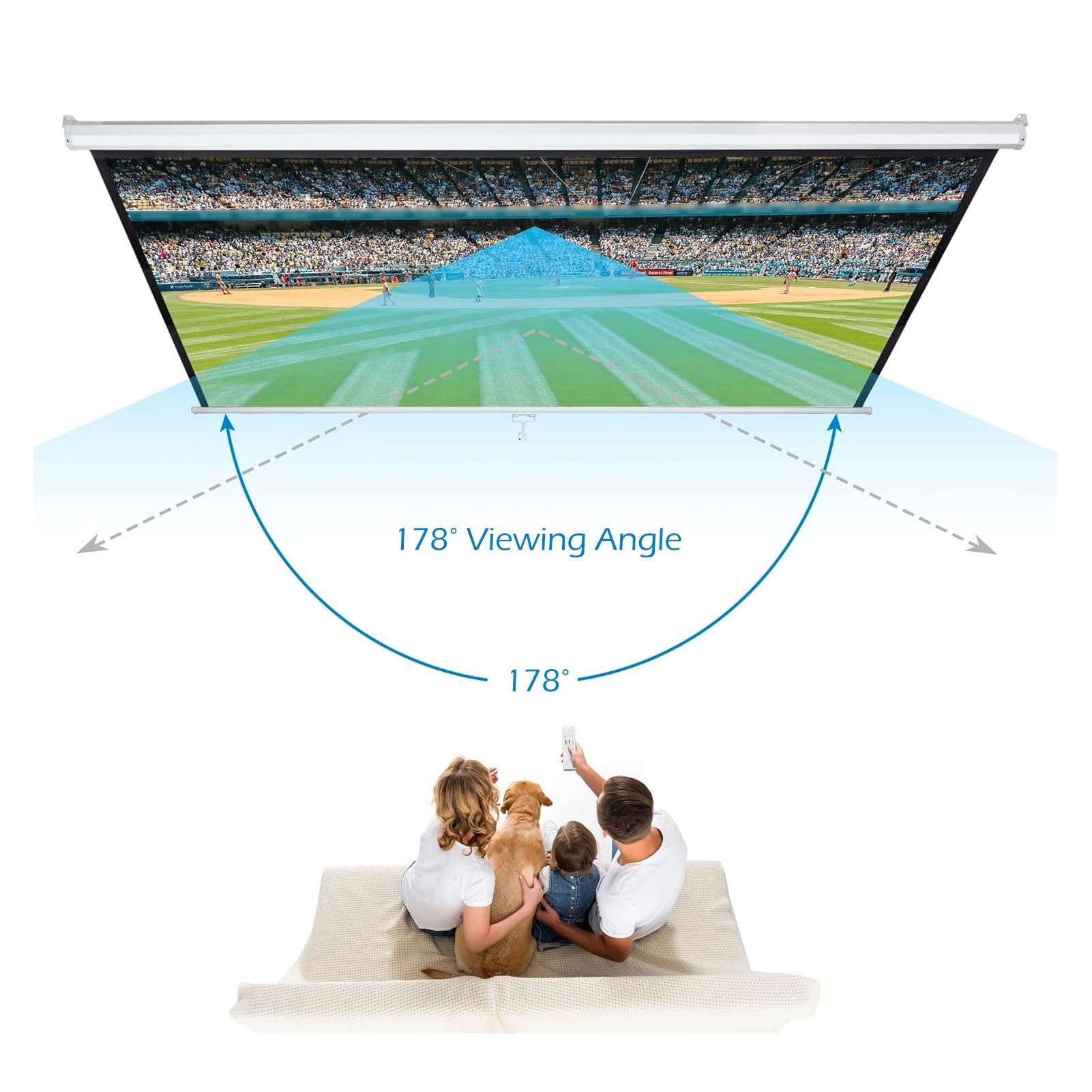 Ręcznie opuszczany ekran projekcyjny o proporcjach 16:9, 8K / 4K Ultra HD 3D Ready Roll-Down Matte White Projector Screen z automatyczną blokadą(60 in)
