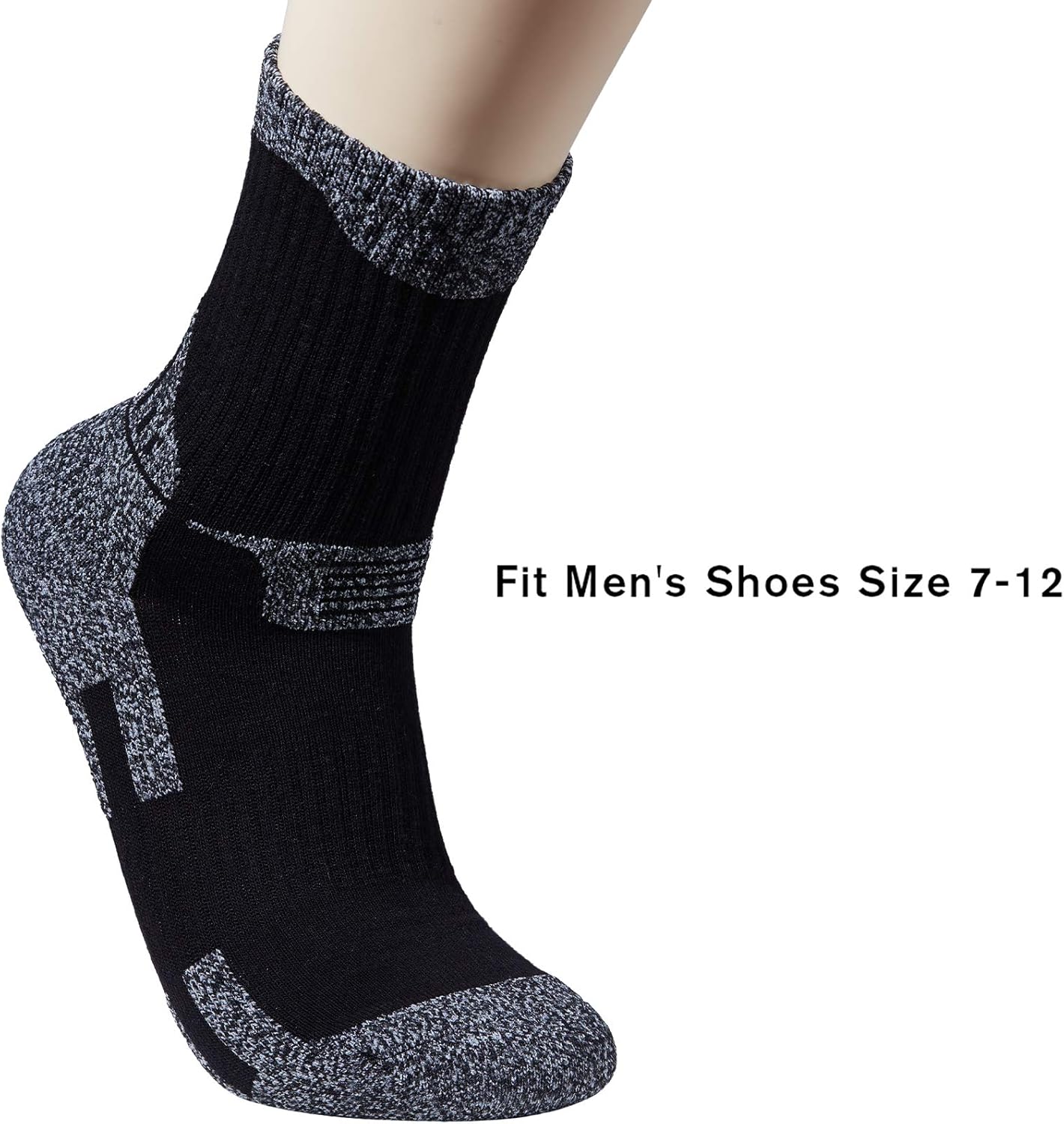 Men's Padded Anti Odor Blister Resistant Ankle Quarter Crew Hiking Socks, Size 7-12