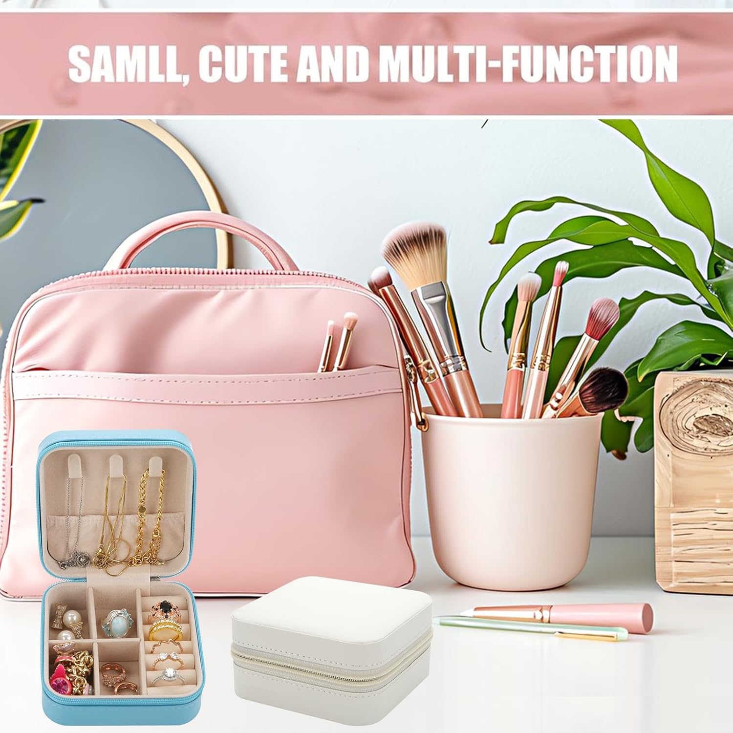 Bridesmaid Proposal Gifts Travel Jewelry Case Jewelry Travel Organizer Small Bachelorette party Jewelry Box Bridesmaid Gift Boxes Mini Storage Organizer Storage Box (8, Fabric White&Sage Green)