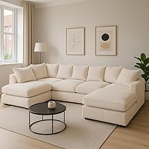 Anglo U-Shaped Jumbo Cord Sofa – Sectional Couch with 12 Scattered Back Cushions & Fixed Memory Foam Seating, Deep and Spacious for Living Room or Lounge