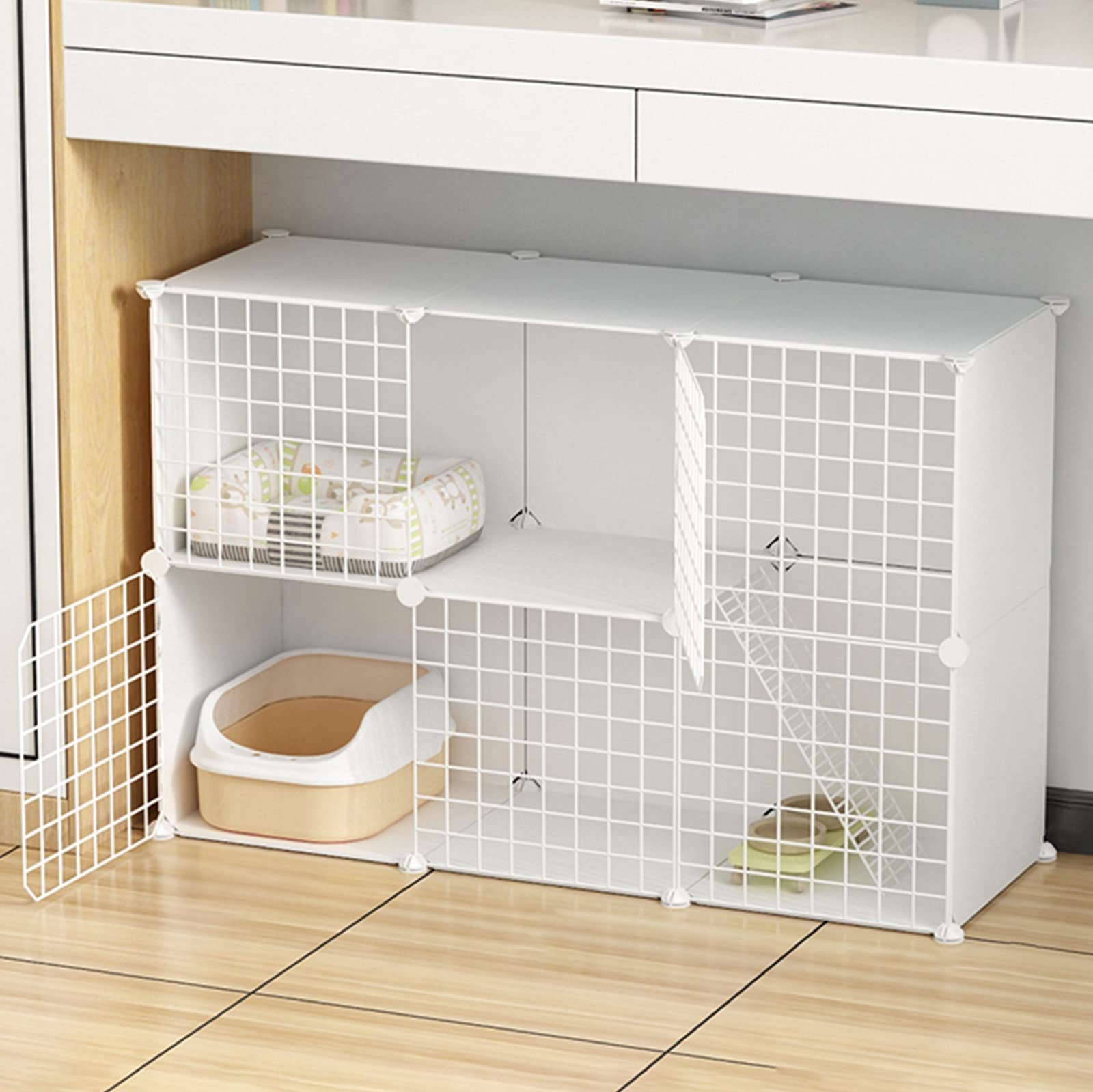 ZXFDMSWJ Box per Gatti Doppio Piattaforme in plastica Trasportino per Gatti, Gabbia per Furetti Staccabile, Gabbia per Gattini Rigida espandibile per Accessori per Gatti da Interno (Colore : Bianca)