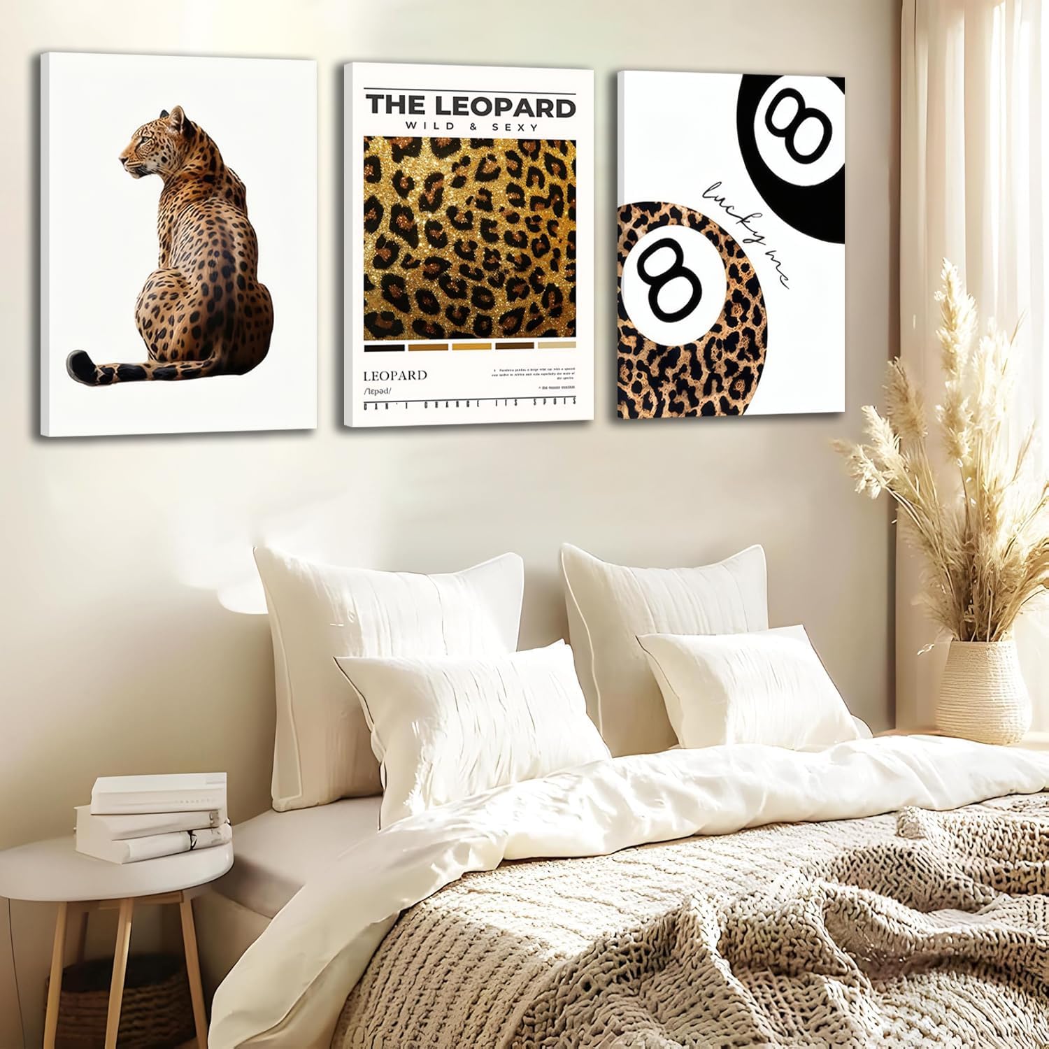 ​​Trendy Leopard Framed Set of 3 Canvas Poster Prints,Picture Modern Artwork Wall Art for Home Décor,Perfect for Adds Wilderness & Elegance to Living Room,Bedroom or Any Interior Space,16Lx12W​