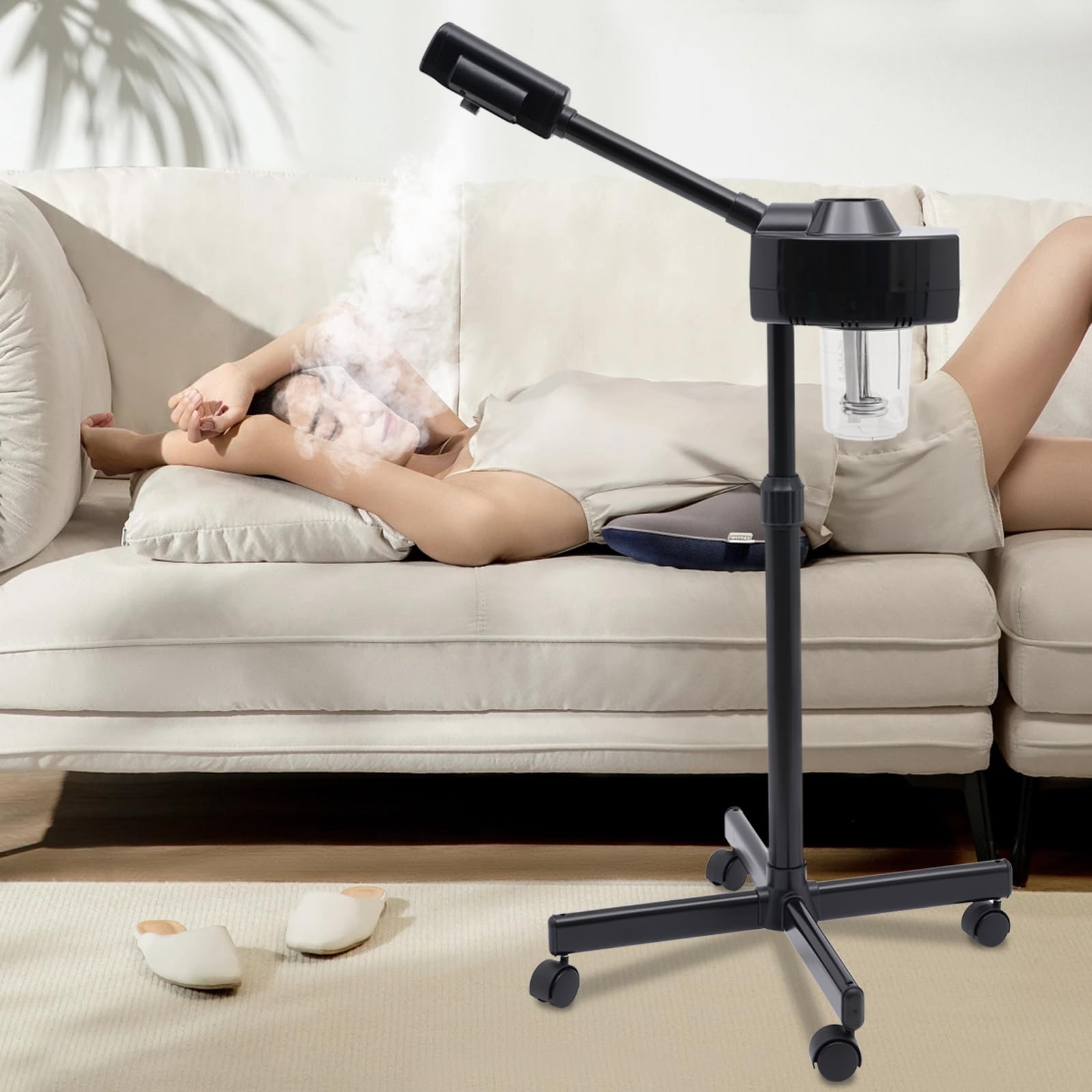 Gesichtsdampfer Gesichtssauna Face Steamer Dampfgerät für Gesicht Porenreiniger mit Ozonfunktion für Tiefenpflege und Hautpflege, Nano-Ionen-Technologie, Schwarz