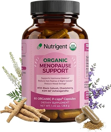 USDA Organic KSM-66 Ashwagandha, Vitex Berry & Black Cohosh, suplemento de apoyo para la menopausia para mujeres, alivio natural para sofocos,