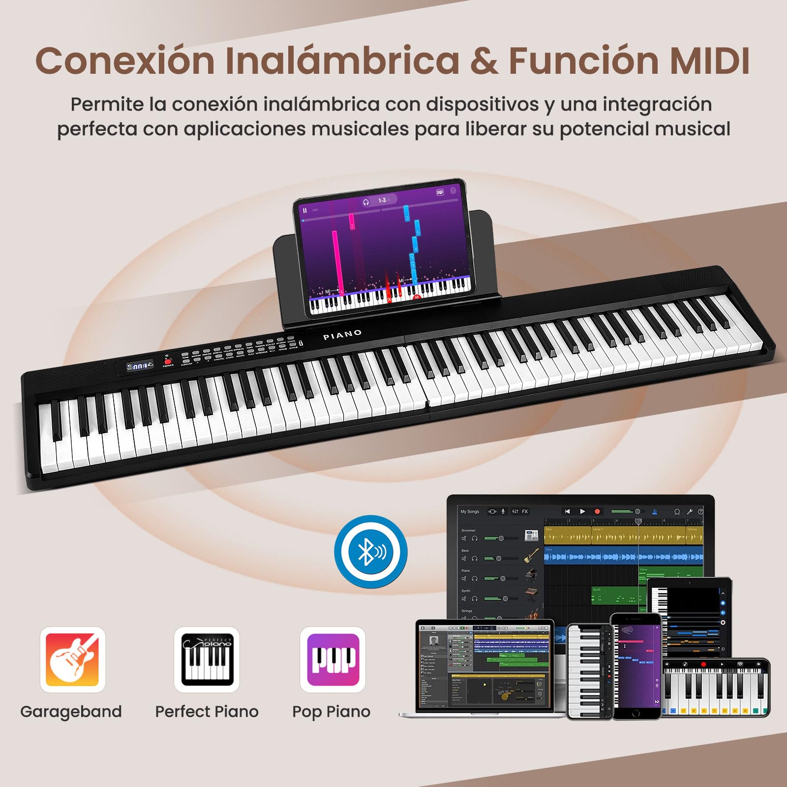 COSTWAY Piano Digital de 88 Teclas, Teclado Piano Eléctrico Plegable, Piano Digital Portátil Semipesado con MIDI, Atril, 1000 Ritmos, 1000 Timbres y Bolsa de Transporte para Niños, Adultos (Negro)