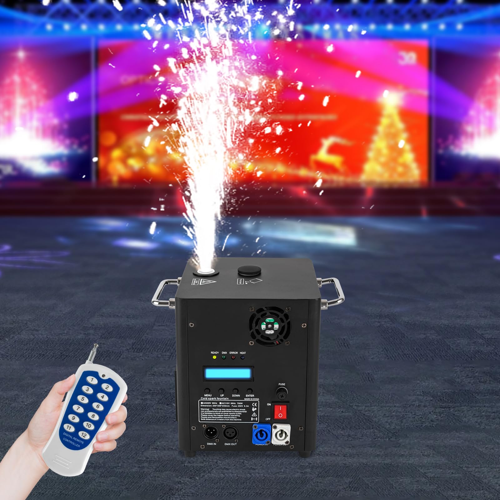 Máquinas pirotecnológicas de 700 W con efecto de escenario frío con mando a distancia y luces de control, altura de pulverización ajustable, para escenarios, bares, fiestas