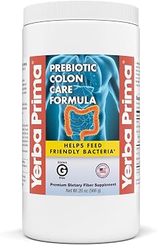 Yerba Prima Prebiotic Colon Care Formula, 20 oz Powder with FOS - Natural Psyllium Fiber, Magnesium, Selenium - Non-GMO, Gluten Free, Vegan Daily Supplement - for Men & Women