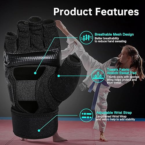 Miniatura 2 de Kickboxing Sparring Gloves TKD Gloves for Men Women Half Finger Boxing Gloves Fighting Gloves Boxing Gloves for Punching Bag Training Gloves for Men
