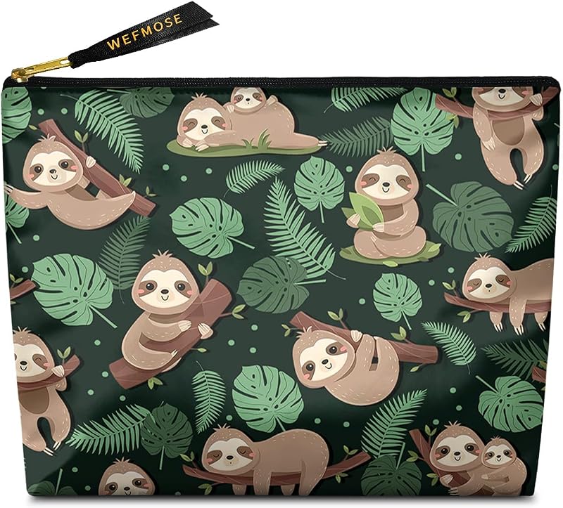 Necessaire de maquiagem WEFMOSE com zíper, poliéster, estampa Sloth-Cosmetic Bags, 25,4 x 20,32 cm