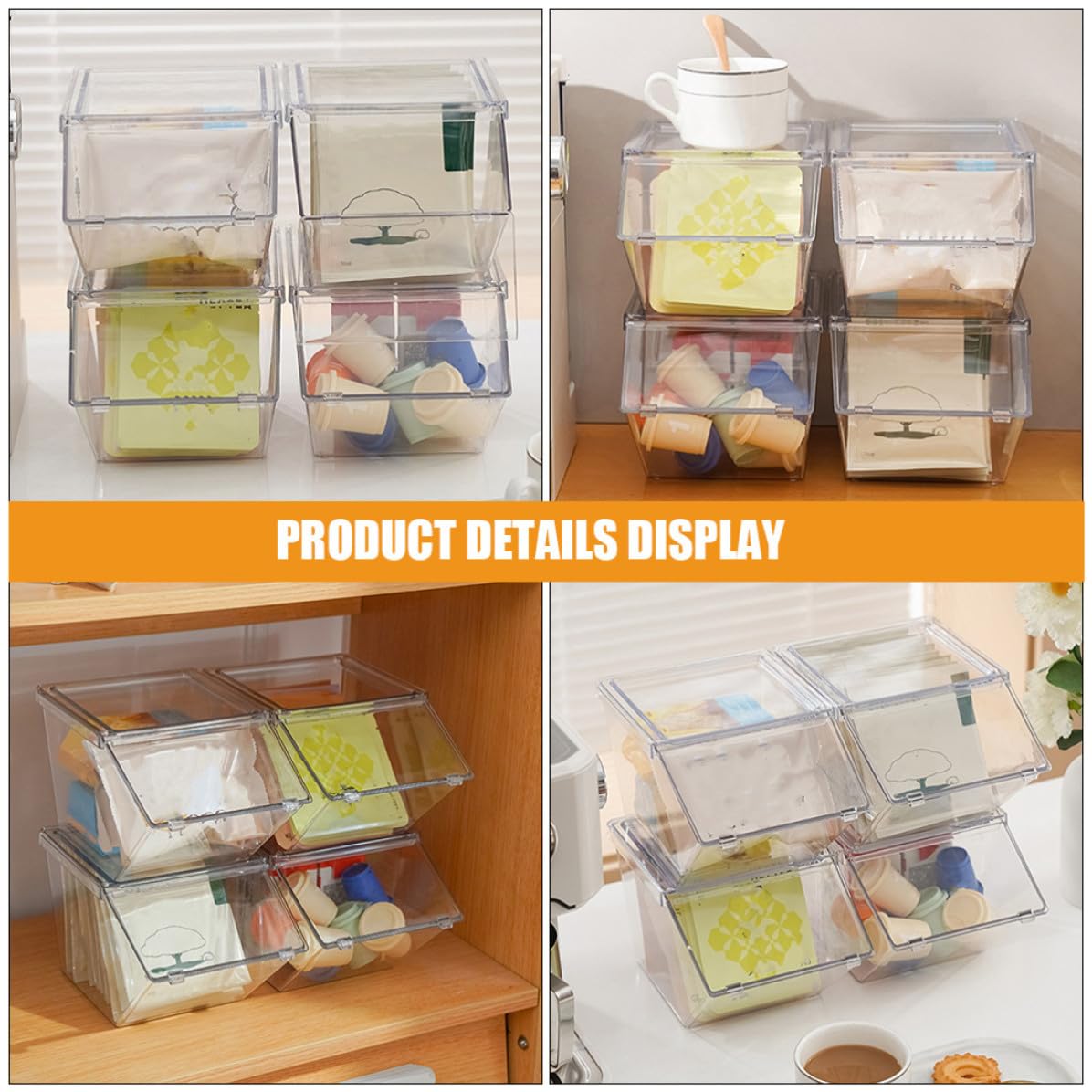 Generisch Acryl Teebeutel Aufbewahrungsbox 4 Stück Stapelbar mit Deckel für Teebeutel und Snack Aufbewahrung für Kaffeebars und Schreibtisch