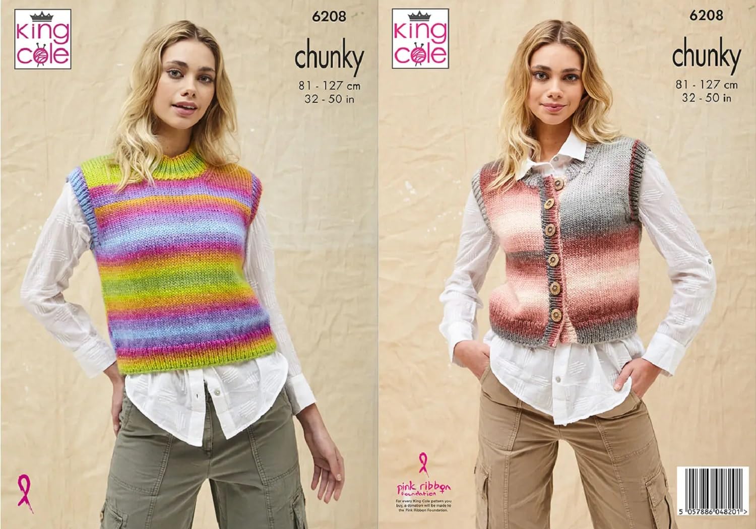 King Cole Knitting Pattern Ladies Chunky Slipover & Womens Waistcoat (6208)