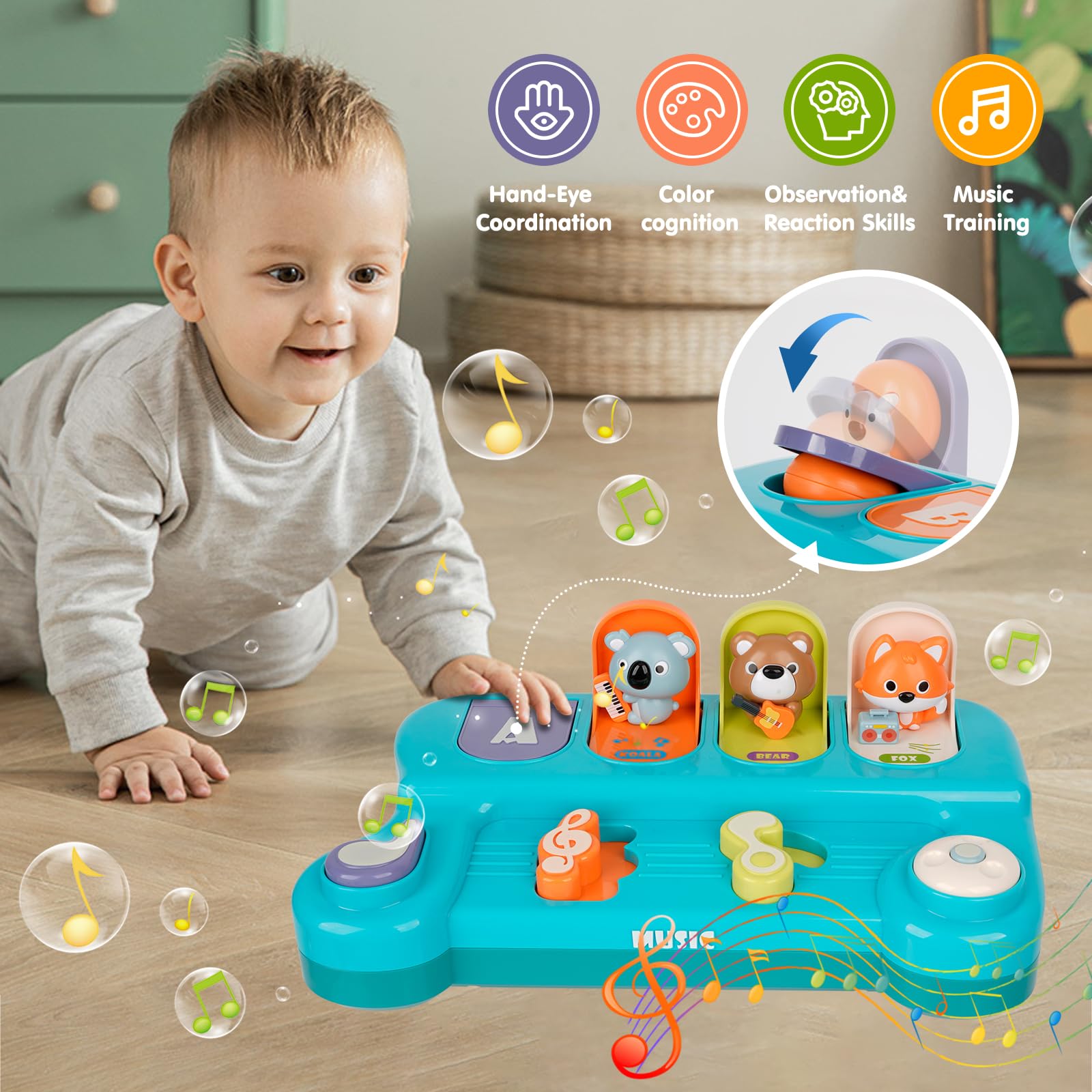 Yerloa Montessori Toys for 1 Year Old, Pop Up Animal Toy with Music, Animal Sound, Light, Early Learning Musical Baby Toys 9-12-18 Months, Baby Toys 1 Year for Girls Boys