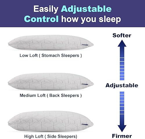 Miniatura 4 de Almohada de espuma viscoelástica triturada, almohadas ajustables para dormir de lado y boca abajo, almohadas de cuello de cama extra cómodas de lujo
