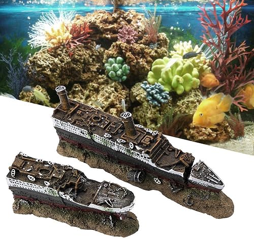 Miniatura 3 de JTLB Titanic - Modelo sumergible destrozado 24 × 10 × 9 Titanic Lost Wrecked Boat Ship Aquarium Decoration Ornament Wreck Ornaments