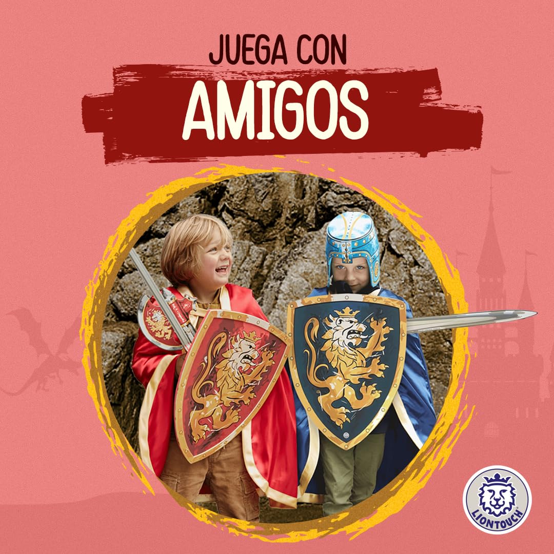 Liontouch - Capa Roja de Caballero Noble, Talla Única, Niños Edades de 3-8 Años | Juguete de Espuma Duradera de Tema Medieval de León Dorado | Accesorio para Disfraces Elegantes y Trajes Reales
