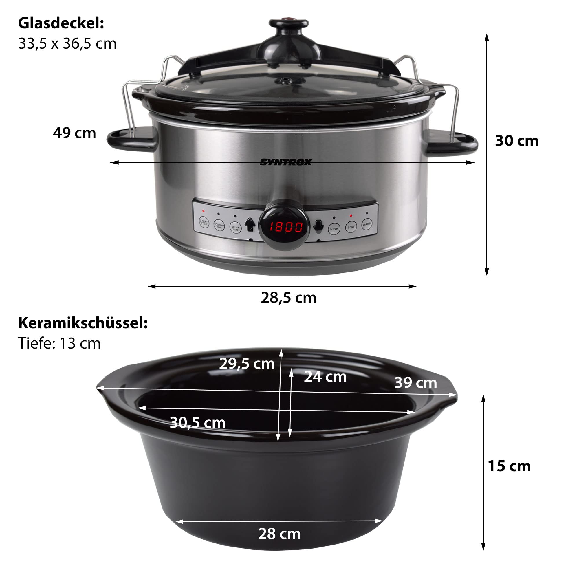Syntrox Germany Slow Cooker Schongarer 6,5L mit Timer und Warmhaltefunktion - Leistung 320 Watt