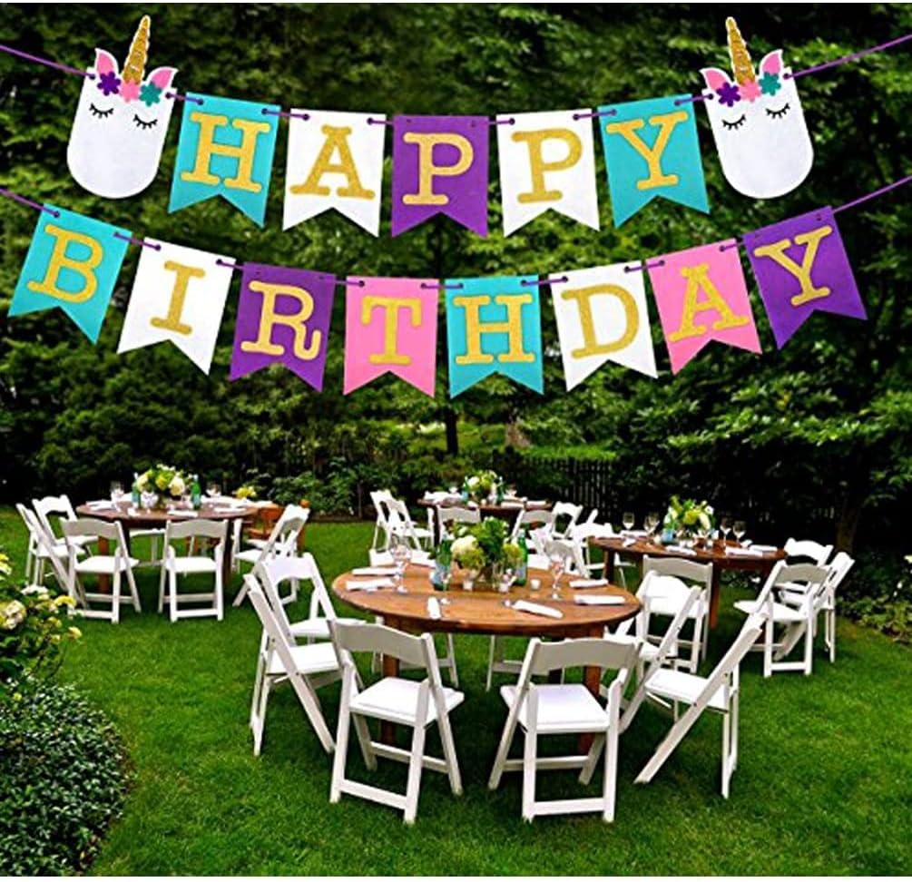 Funmove Happy Birthday Unicorn Bunting Banner Rainbow Themed Party Favours Decorations for Cute Fantasy Fairy Kids Girl Toddler Birthday Party Supplies