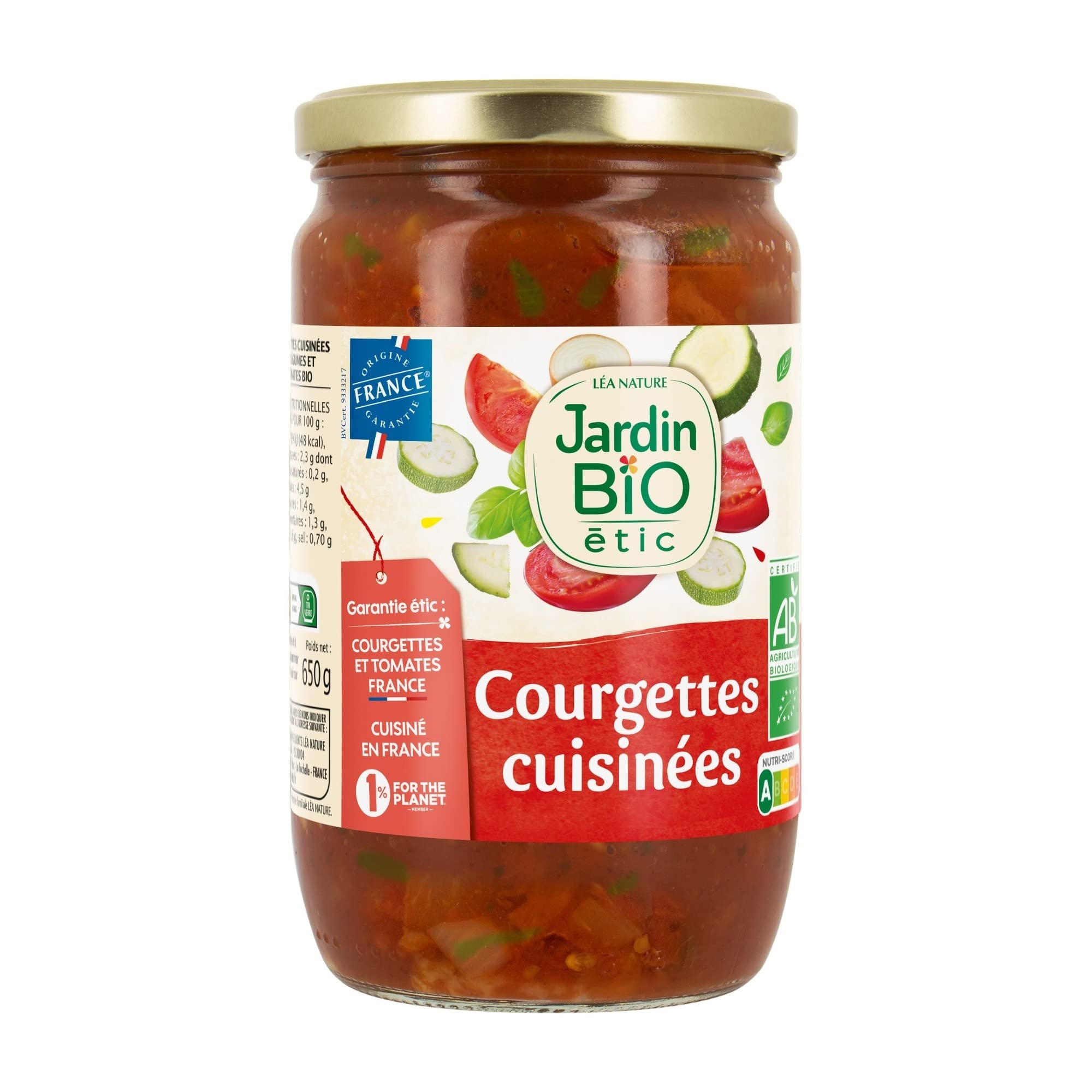 Jardin Bio Courgettes Cuisinées 650 g - Lot de 3