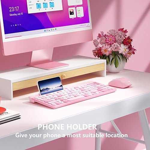 Miniatura 4 de Teclado inalámbrico retro con teclas redondas, 2.4 GHz de tamaño completo USB lindo teclado inalámbrico ratón para computadora, escritorio, laptop y