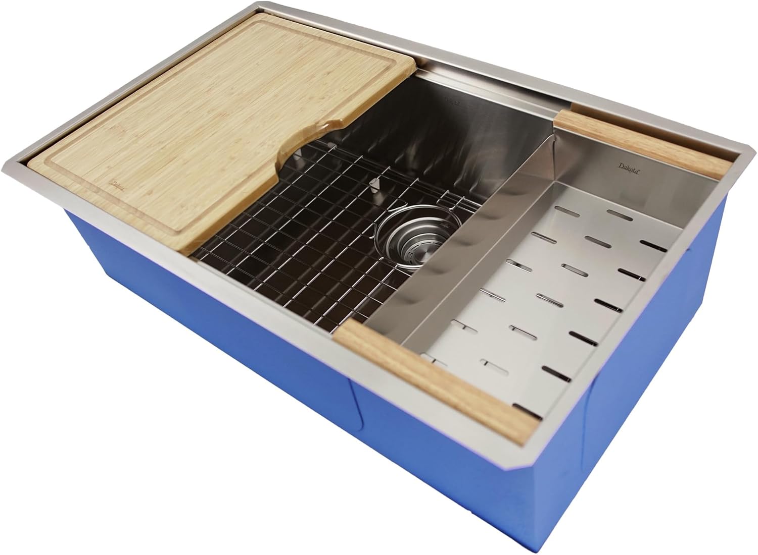 Dakota Workstation Kitchen Sink with Accessory Ledges, 30X20", 16 Gauge Stainless Steel, Undermount Single Bowl Drop In Sink with Colander, Bamboo Cutting Board, Bottom Grid, Premium Kitchen Sinks.