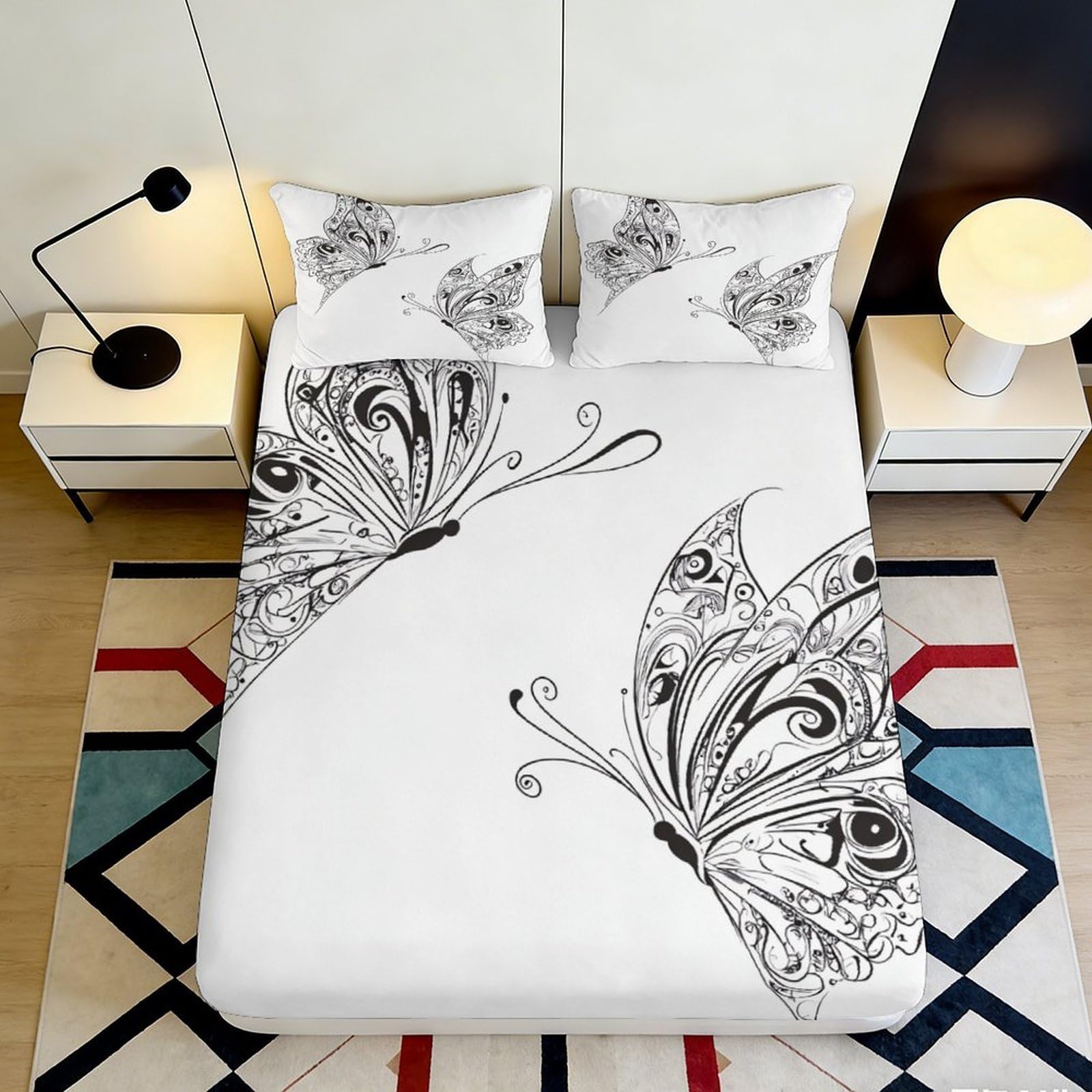 Pnayamiorkfel Style-8 3D Printed Artistic Butterfly Fitted Sheet Microfiber Soft Black White Bed Cover For Bedroom Guest Room Decor Protection 90X200x25cm