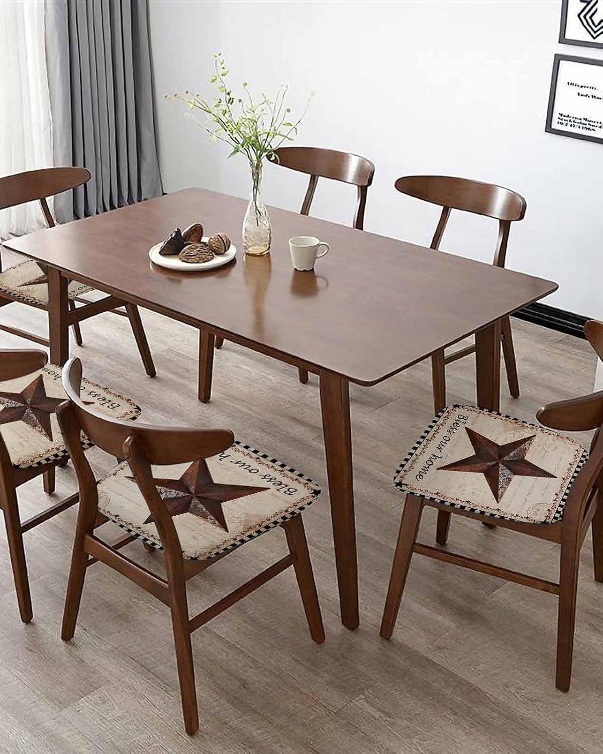 Retro Country Stars Black Plaid Seat Cover for Dining Room Chair Set of 4, Bless Our Home Words Stretch Seat Slipcovers Removable Kitchen Chair Cushion Protector