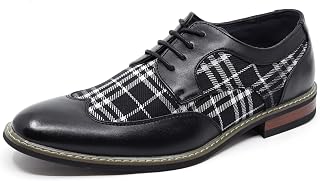 Alex-06 Men's Plaid Lace Up Wing Tip Classic Oxford Dress Shoes