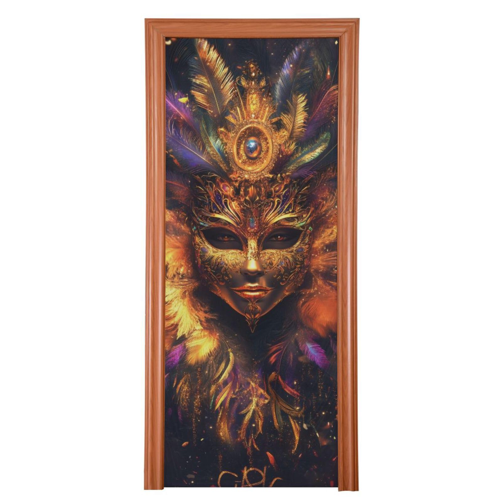 FLildon Mardi Gras Gold Mask Door Cover Decoration, Party Accessory Porch Decor for Festive Ornament Room Door Covers 35 x 79 Inch