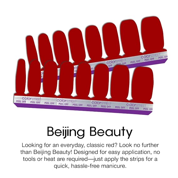 Color Street Nail Strips - Beijing Beauty Classic Red, Creme Finish, 16 Double-Ended Strips for Easy, Long-Lasting Manicures, Ideal for Everyday Wear, Quick Application, Stylish, Effortless Nails.